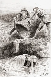 Szene aus William Shakespeares Stück Die lustigen Weiber von Windsor, Akt III, Szene III, Der Wäschekorb, aus Die Werke von William Shakespeare, veröffentlicht 1896